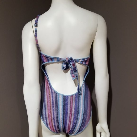 Becca South Coast Printed Metallic Asymmetrical One-Piece Swimsuit Size Small - Picture 4 of 11